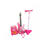 Elektriskā ģitāra ar mikrofonu un pastiprinātāju (rozā)