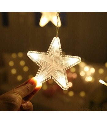 Ziemassvētku aizkaru virtene – zvaigznes 136LED