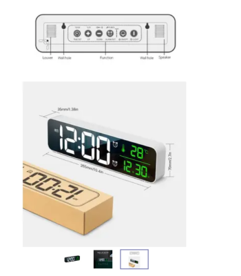 LED liels spoguļa pulkstenis ar modinātāju Music Alarm Clock