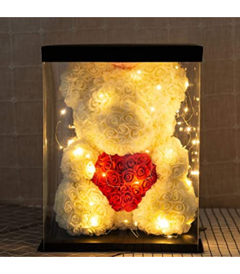 Rožu lācis ar LED gaismām 40cm sirsniņa un kastīte