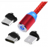 Magnētiskā USB uzlādes vads 3in1 ar LED apgaismojumu