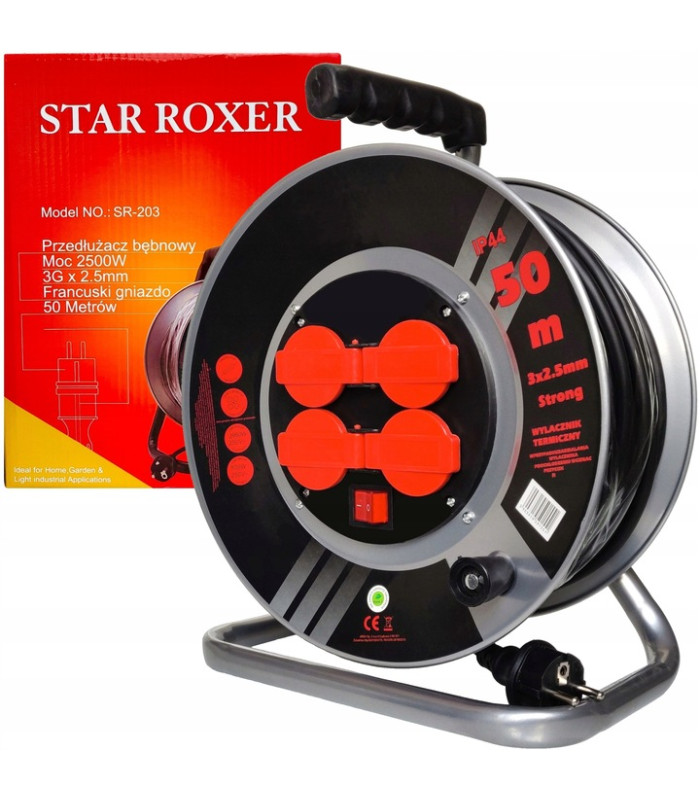 Pagarinātājs ar metāla spoli 50m, 3Gx2.5mm², 2500W STAR ROXER SR-203