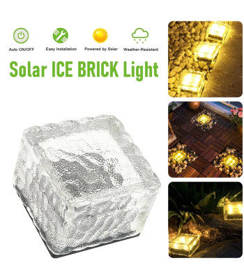 LED dārza lampa ar saules bateriju - spīdoša ledus kuba imitācija, silti balta