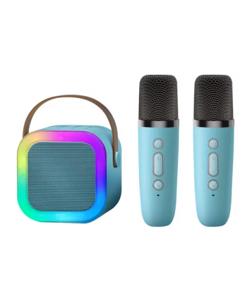 Mini pārnēsājamā karaoke kolonnu sistēma ar diviem mikrofoniem