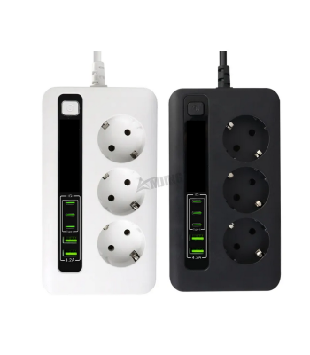Pagarinātājs 2m ar 3 ligzdām, 2 USB un 3 Type-C savienojumiem BKL-04EU