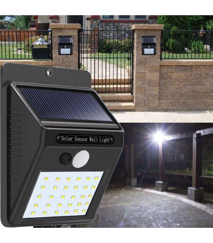 LED apgaismojuma lampa ar kustības sensoru un saules bateriju