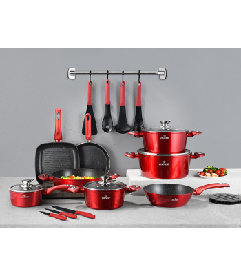 21 daļu marmora podu un pannu komplekts Cherry Red Zilner ZL-8541