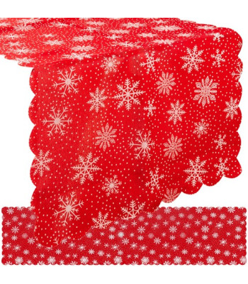 Ziemassvētku galda celiņš, sarkans ar baltām sniegpārslām,150 x 35 cm, Ruhhy