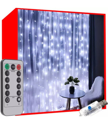 LED aizkars 300 LED USB-auksti balts