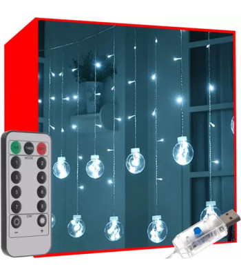 LED Gaismas Aizkars Bumbas 108 LED Ar Tālvadības Pulti