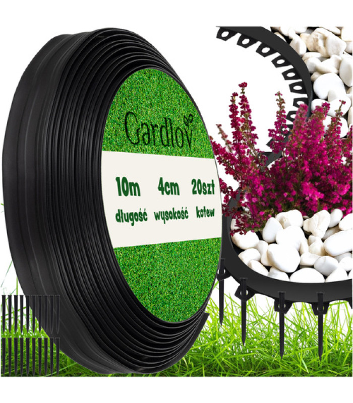 Elastīga zāliena apmale - apmale ar 20 tapām, 0,04 x 10 m, Gardlov, melna