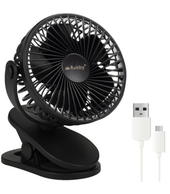 Bezvadu ventilators ar klipsi, galda un stāvēšanas ventilators, 1200 mAh, USB-C, melns RUHHY 25567