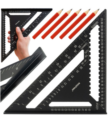 Alumīnija galdniecības leņķmērs ar 90° un 45° leņķi, BIGSTREN 30x30cm 12