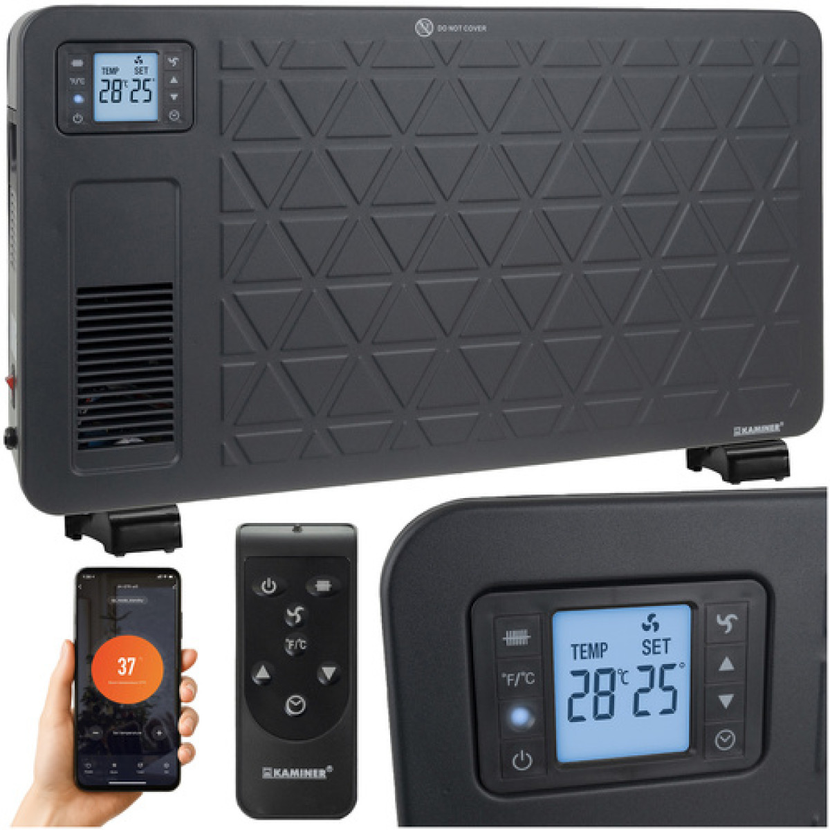 Elektriskais radiators ar Wi-Fi un tālvadības pulti 2300 W, KAMINER ...