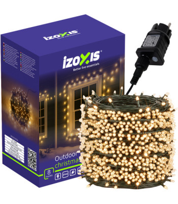 Āra LED lampiņu virtene, silti balta, IP44, 8 režīmi, IZOXIS 24898, 500 LED, 35 m