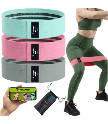 Pretestības gumiju komplekts ar treniņu plānu QR, auduma, 3 gab. — Trizand 25876, 8–31 kg