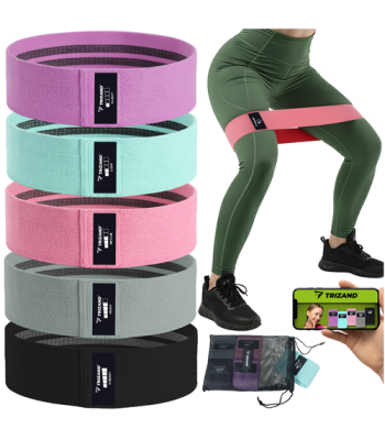 Pretestības gumiju komplekts Trizand 25877 ar treniņu plānu QR kodā – 5 gab., 5–35 kg