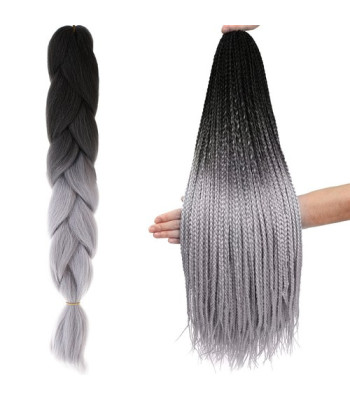 Sintētiskās ombre matu pīnes melni pelēkā krāsā W10345