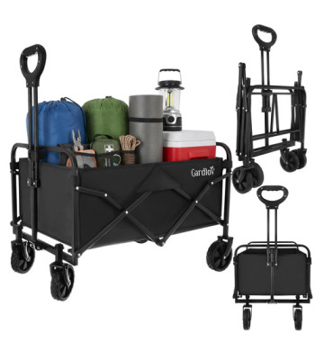 Salokāmi dārza transportēšanas ratiņi Gardlov ar 4 riteņiem, 90 L, 100 kg, melni, 70,5 x 47 x 46 cm