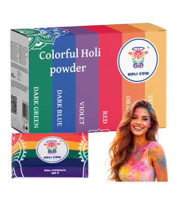 Krāsainais Holi pulveris Holi Cow komplekts 6x100g 27335