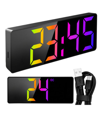 Krāsains LED modinātājs Izoxis ar temperatūras un USB displeju, 34 LED