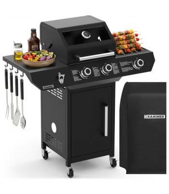 Gāzes grils ar pārvalku un manuālu iesmu no nerūsējošā tērauda, Kaminer Varen 3.0 BLACK 2+1 10kW