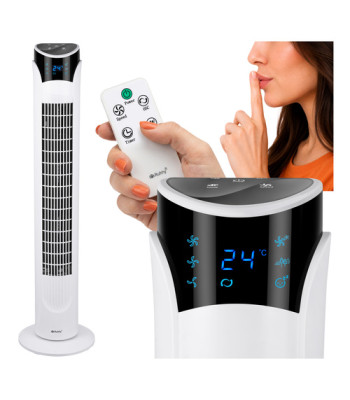 Torņa ventilators Ruhhy ar tālvadības pulti, balts, 83 cm