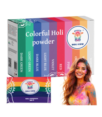 Krāsains Holi pulvera komplekts festivāliem un izklaidei Holi Cow 27334, 10×100 g