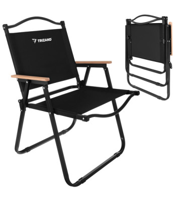 Dārza saliekamais krēsls melns – balkona un kempinga krēsls, 120 kg, TRIZAND, 75,5 x 58,5 x 53,5 cm