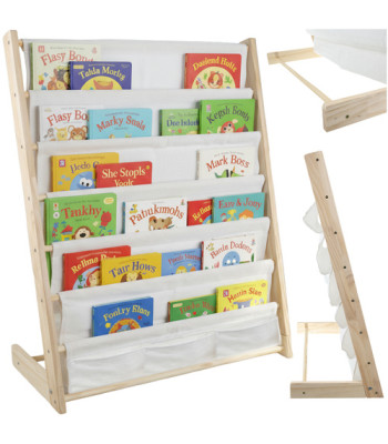 Bērnu grāmatu plaukts Kruzzel – 6 auduma plaukti, koks + audums 25809, 79 x 62,5 x 30 cm