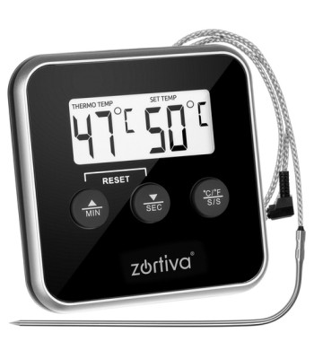 Zortiva virtuves termometrs ar zondi, LCD displeju, taimeri un trauksmi, -20 līdz 250 °C, 8 x 8 x 1,5 cm
