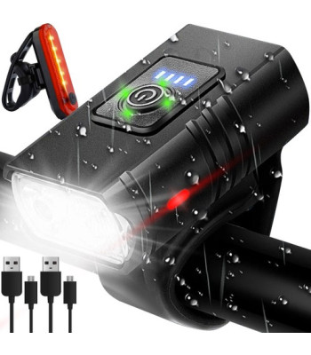 Velosipēda lukturu komplekts ar LED CREE T6, USB uzlādi un aizmugurējo lukturi, 4T6, 23677