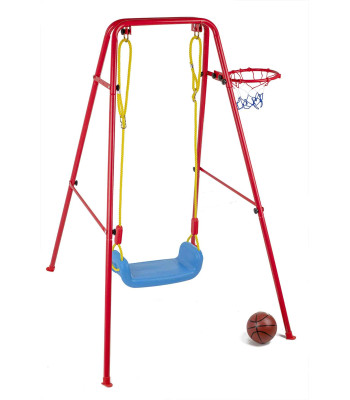 Dārza šūpoles ar basketbola grozu un bumbu