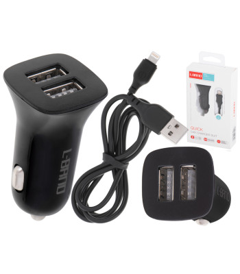 L - BRNO automašīnas lādētājs ar diviem USB un Lightning