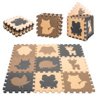 Putuplasta puzles paklājiņš bērniem 9 el. bēšs-brūns-melns-melns krāsas 85cm x 85cm x 1cm
