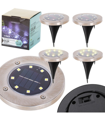 Saules zemes lampas 8 LED, 4 gab., silti balta