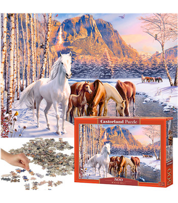 Castorland Puzzle 500 gabalu Ziemas kausēšana - Zirgi ziemas ainavā