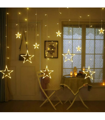 Ziemassvētku LED gaismas aizkars zvaigznes 2,5M 138LED silti balts