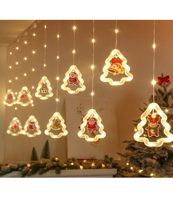 LED Ziemassvētku gaismas aizkars ar attēliem eglītēs 3M 10 LED USB