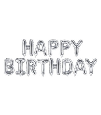 Sudraba folijas balons Happy Birthday, 340cm x 35cm