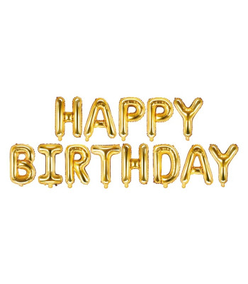 Metālisks Folija Balons Happy Birthday 340cm x 35cm Zelta Krāsā