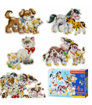 CASTORLAND PUZZLE 4W1 Dzīvnieki ar mazuļiem