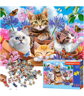 Castorland Puzzle 120 gabaliņi - Kaķēni ar Ziediem