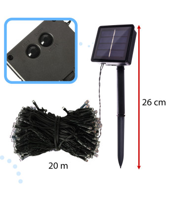 Saules lampu virtene ar 200 LED, 20m