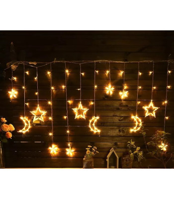 LED gaismas aizkars mēness un zvaigznes 2,5M 138LED silti balts