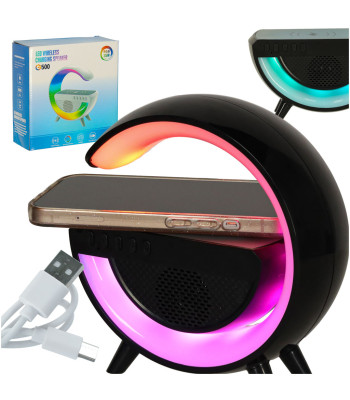 LED RGB lampa ar bezvadu uzlādi un radio, 15 cm x 16 cm x 5,5 cm
