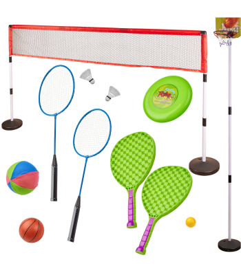 Bērnu sporta komplekts badmintonam, basketbolam, volejbolam, tenisam un frisbijam 5 vienā