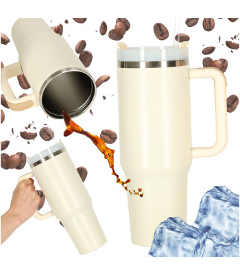 Termokrūze ar salmiņu un rokturi, krēmkrāsas 1200ml