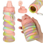 Saliekamā silikona sporta pudele ar rokturi 500ml, daudzkrāsaina
