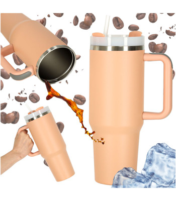 Termokrūze ar salmiņu un rokturi, pūderrozā 1200ml